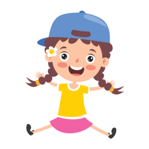 Cartoon girl with pigtails and hat